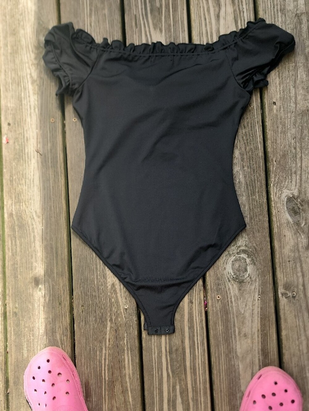 Zeagoo Black Off-Shoulder Ruffle Bodysuit Size medium - Picture 6 of 6
